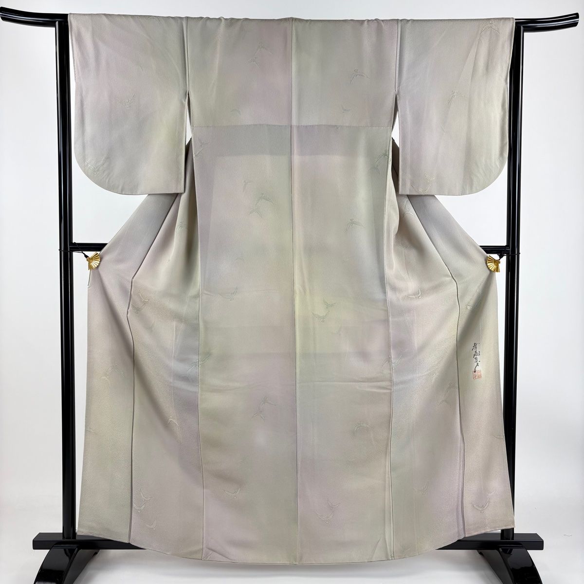 新品 斉藤三才 落款 着物“三才の飛翔鳥”正絹 仕付け糸付 小紋 4819 新品 斉藤三才 落款 着物“三才の飛翔鳥”正絹 仕付け糸付 小紋