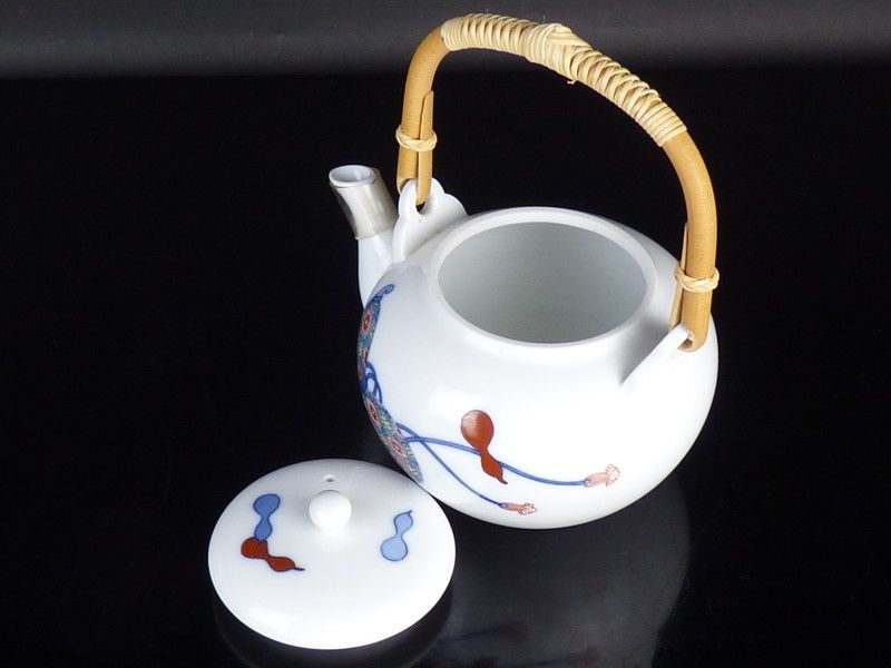 清宮】十四代 酒井田柿右衛門「染錦 瓢文 茶器」共箱 湯呑茶碗 4客