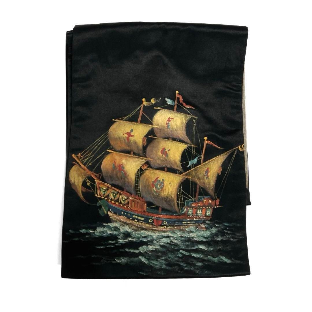 アンティーク　如源鶴素　名古屋帯　南蛮船　海　波　金陵　着物　121a d アンティーク 如源鶴素 名古屋帯 南蛮船 海 波 金陵 着物 121a d