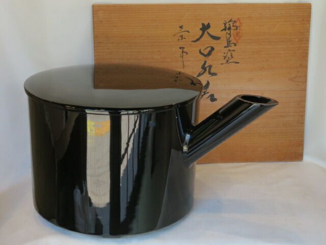 大口水指　美品　輪島塗 七月◇特売品）輪島塗師 廣江好則作 木製 利休形 黒真塗 大口水