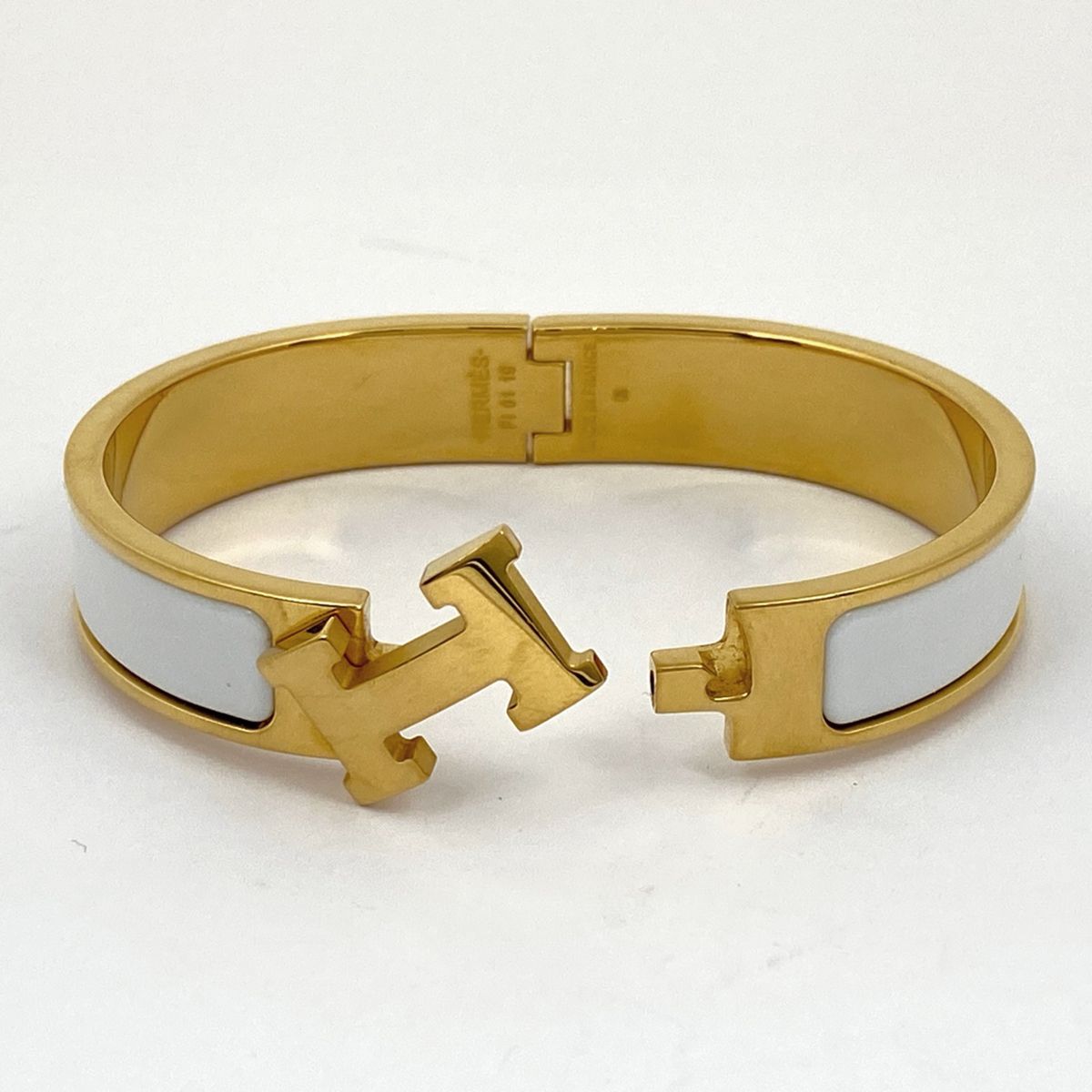 エルメス HERMES クリッククラック PM 腕輪 Hロゴ バングル GP ゴールド ホワイト レディース