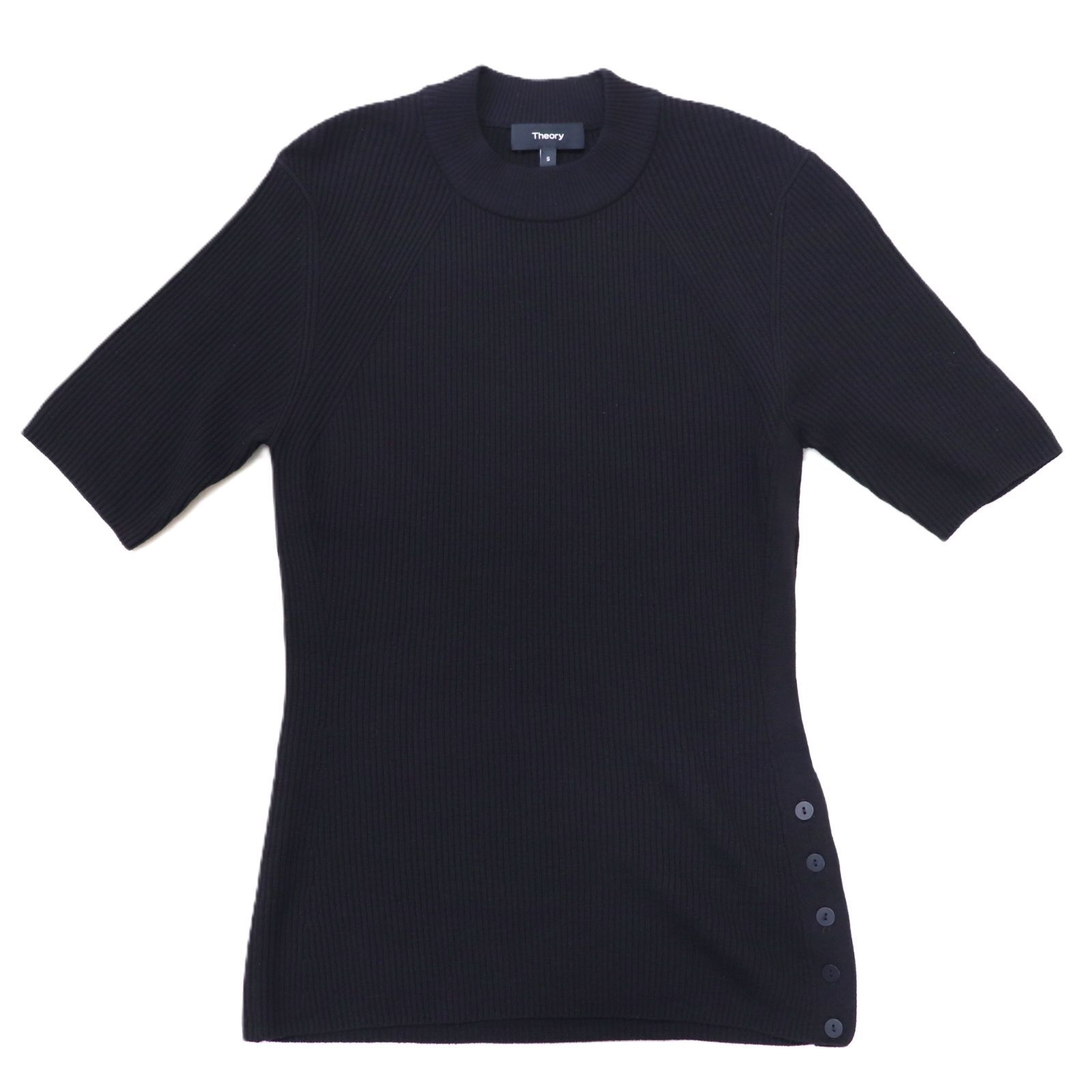 Theory セオリー 半袖ニット サイドボタン S ウール BLK/黒