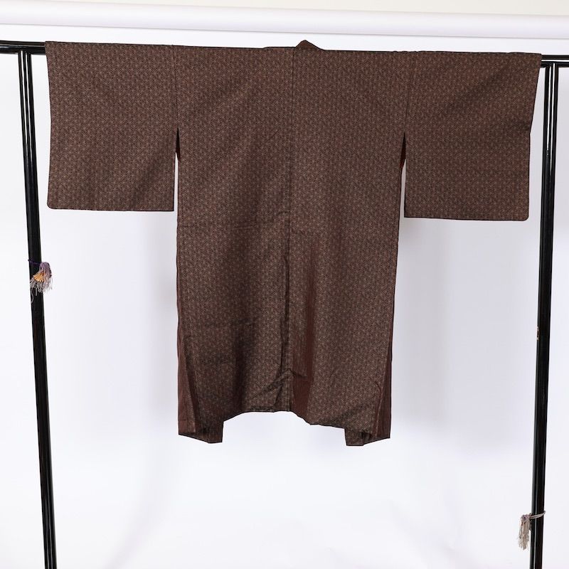 長羽織 茶濃淡 麻の葉柄 お召し B838