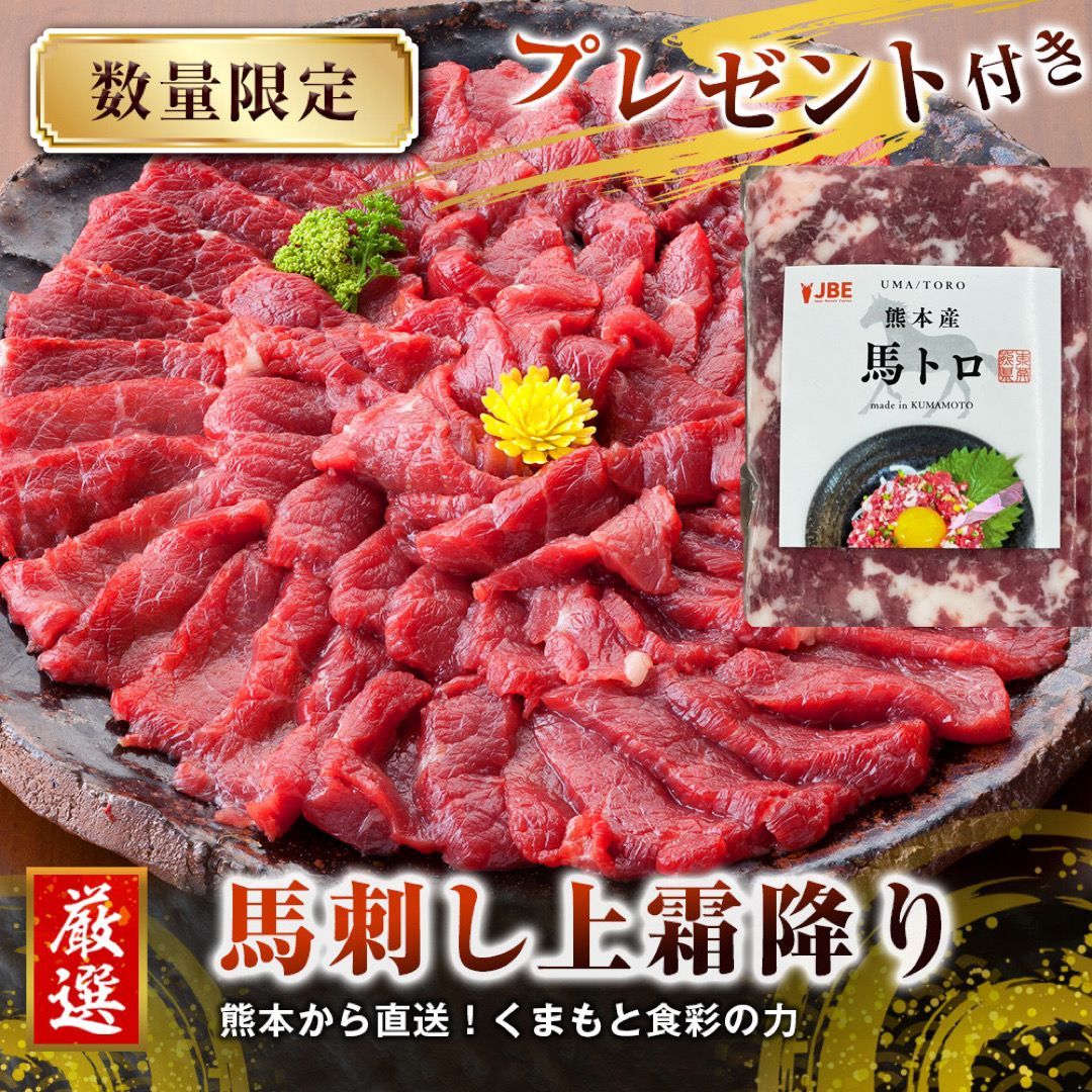 【訳ありお買い得品プレゼント商品付き】馬刺し 国産   上霜降り 500gセット-0