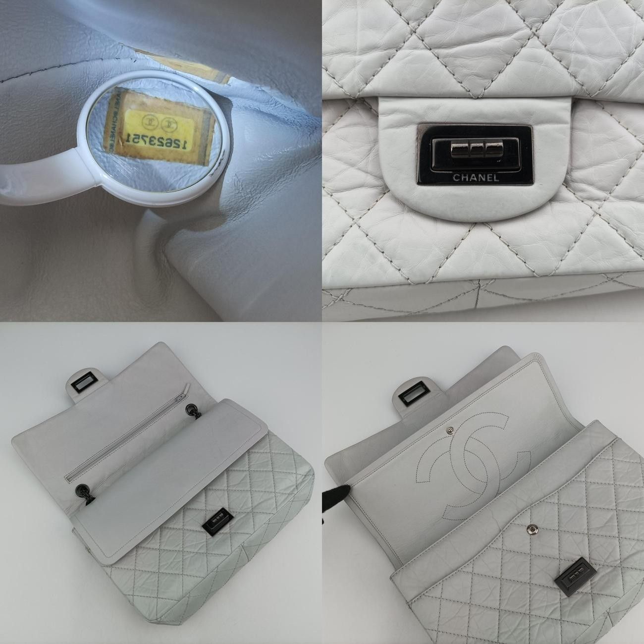 シャネルChanel2.55 ダブルフラップマトラッセホワイトラムスキンA3759012623751