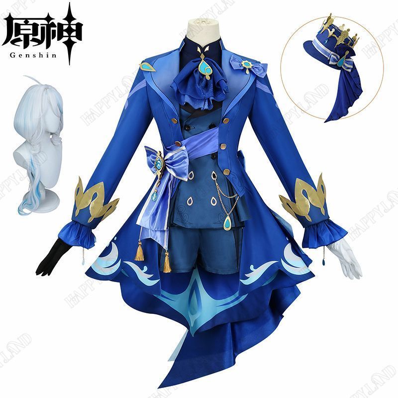 原神 フォカロルス コスプレ衣装 ウイッグ付き 原神 げんしん ヒロイン 水神|Focalors ブラック コスプレ衣