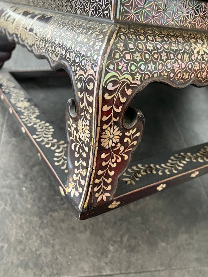 値下げ！時代 総螺鈿細工 人物 長方平卓 花台 飾台 香炉台 木製 漆芸