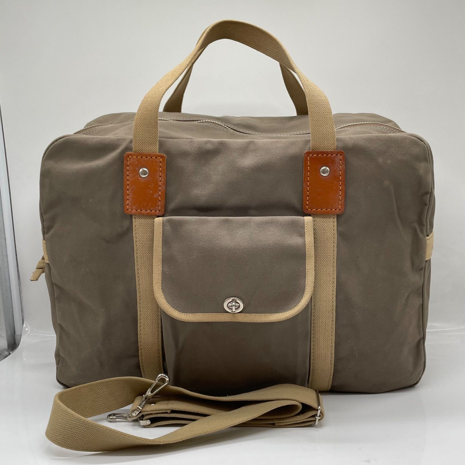 BN6358□一澤帆布 キャンバス ボストンバッグ 2way 大容量 旅行 グレー系