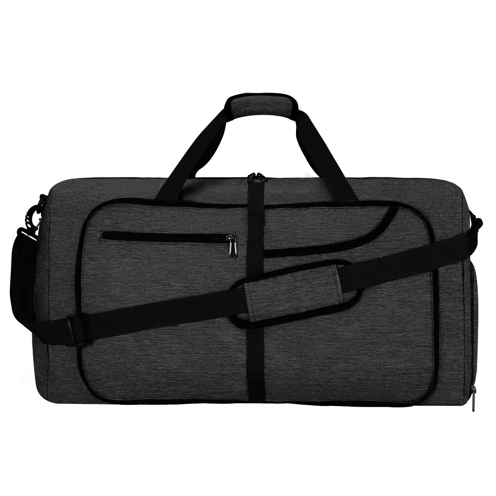 NEWHEY 折りたたみバッグ ボストンバッグ 大容量 スポーツバッグ 靴収納ポケット スーツケース固定 YKKファスナー 防水 軽量 ジム 修学 旅行 収納 バッグ 3way ブラック 80L