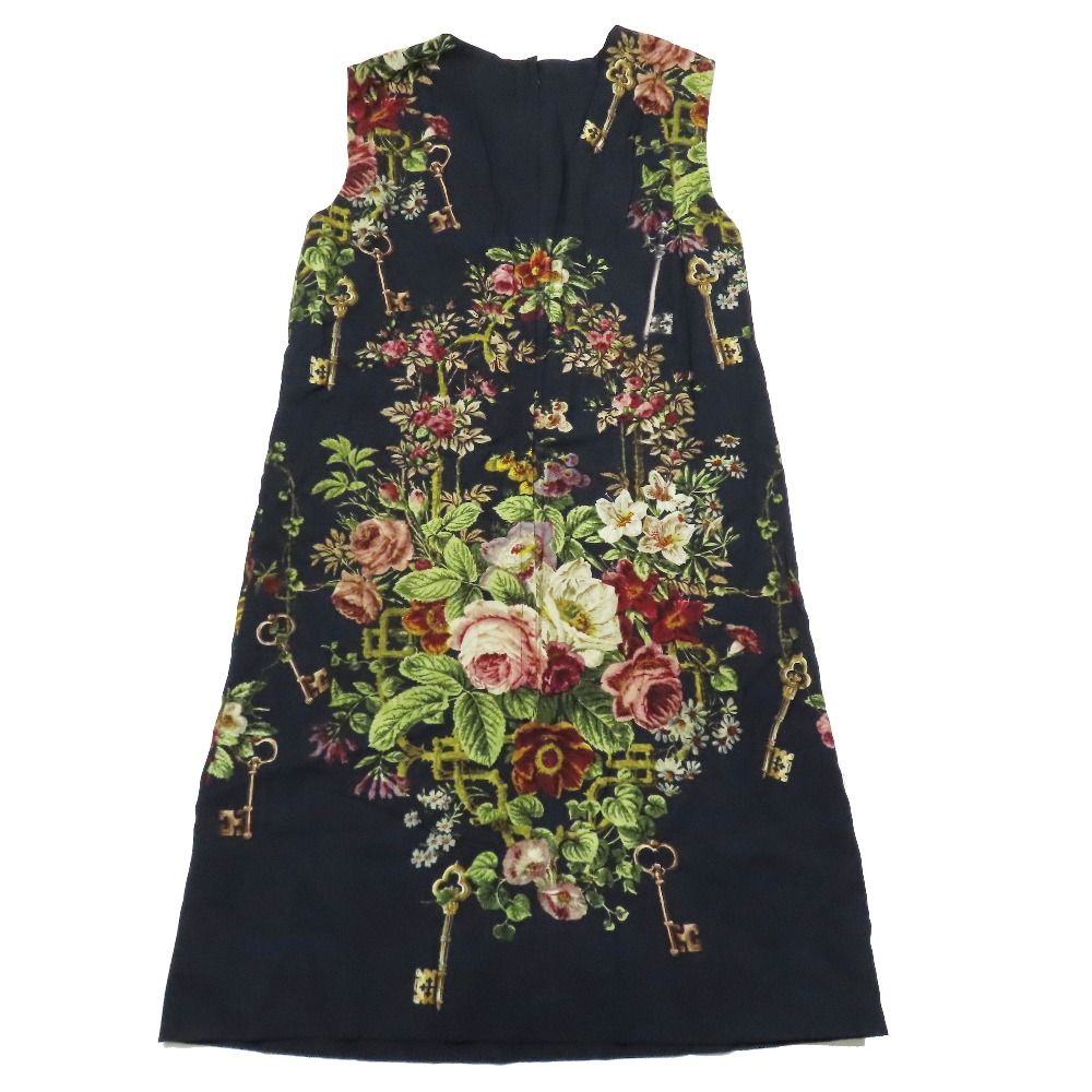DOLCE-GABBANA ドルチェアンドガッバーナ 花柄 ノースリーブ ワンピース ドレス ショート丈 ミニ丈 40 ブラック レディース 古着