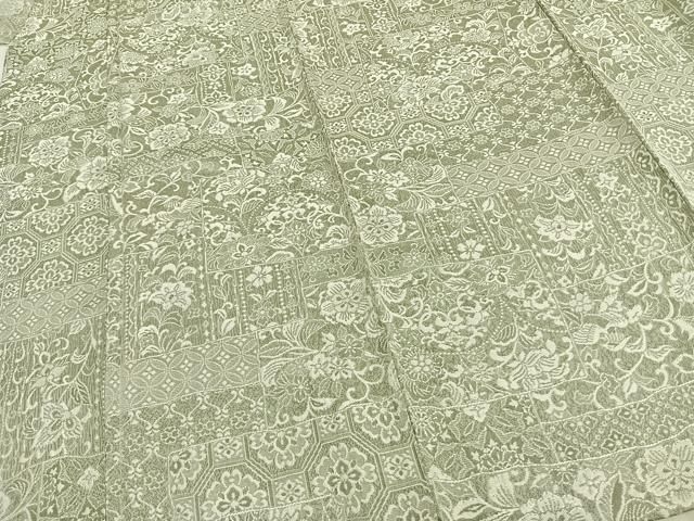 平和屋着物▽お召 単衣 天目織 草花文 正絹 逸品 AAAZ1407fy