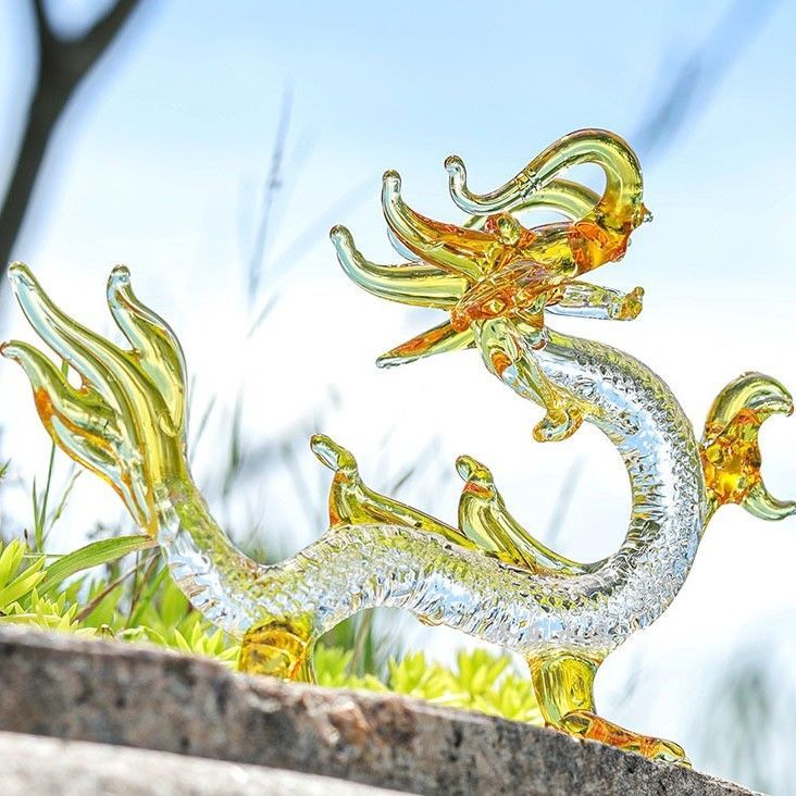 龍 ドラゴン 硝子 ガラス細工 置物 オブジェ 金龍 風水 開運 縁起 干支