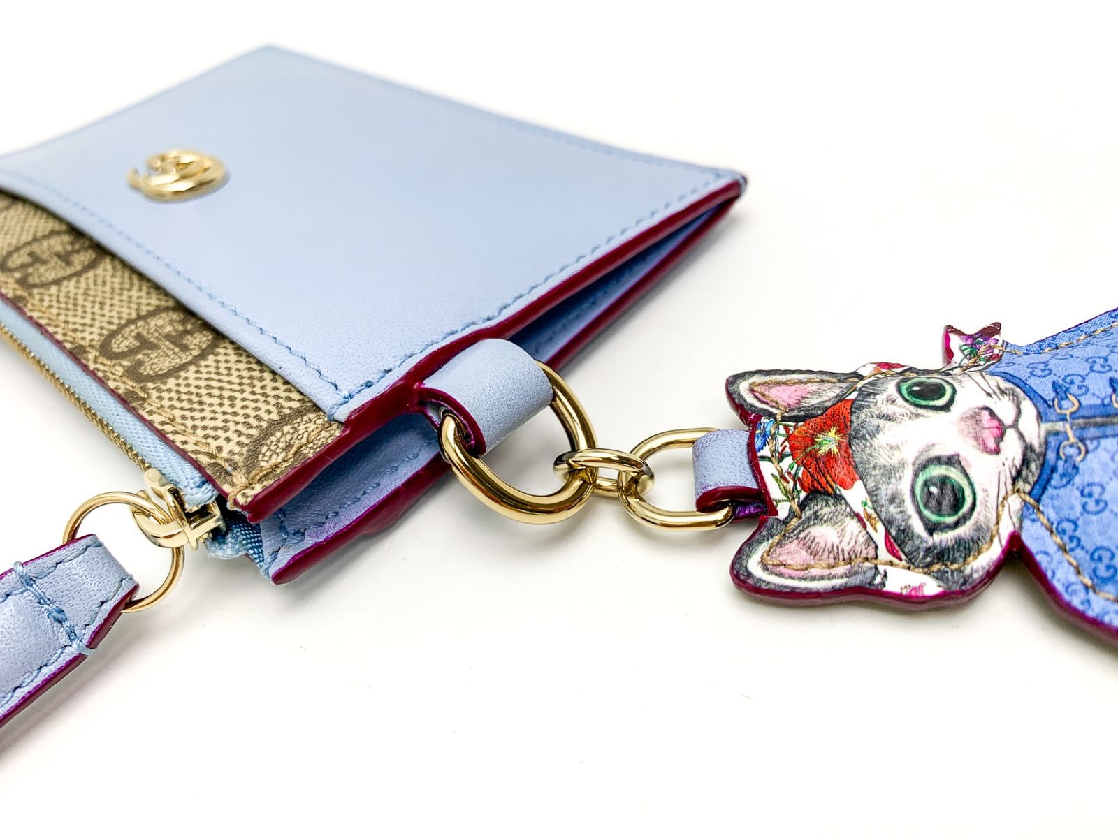 GUCCI グッチ GGスプリーム 水色 ブルー ネコチャーム 猫 日本限定  