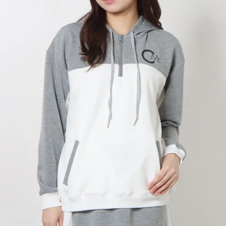 CECIL McBEE green バイカラーハーフジップスウェット ｸﾞﾚｰ Sサイズ