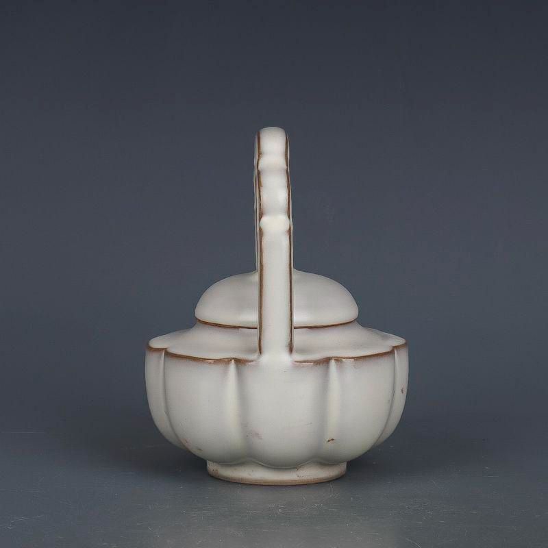 宋汝窯月牙白釉提梁壺 急須 工芸品 美術品 置物 宋汝