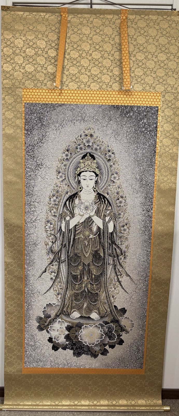 美品 掛け軸 西陣織 「百馬」縁起物 年中掛け 定価240,000円 絵画