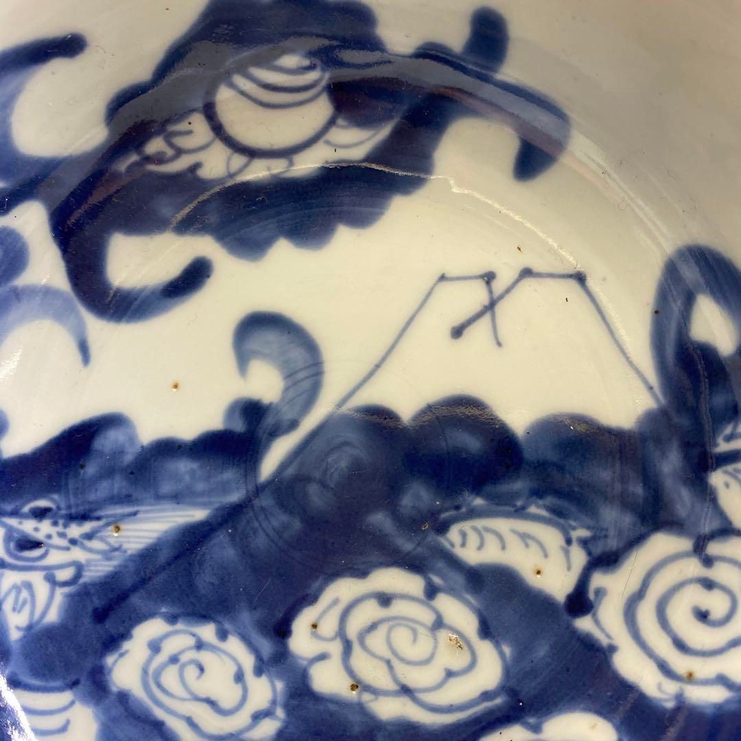 江戸後期 古伊万里 龍図鉢7客 蓋無木箱付 直径約16㎝ 東Y6