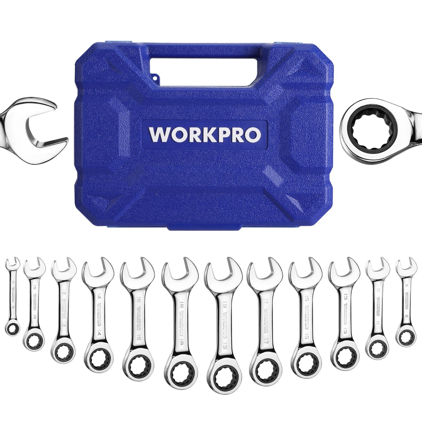 WORKPRO コンビネーションレンチセット スタビー レンチセット ラチェットレンチセット ラチェットスパナセット 72ギア 12本組 両用ヘッド 8~19mm 組み立て 自動車修理 メンテナンス用 収納ケース付属