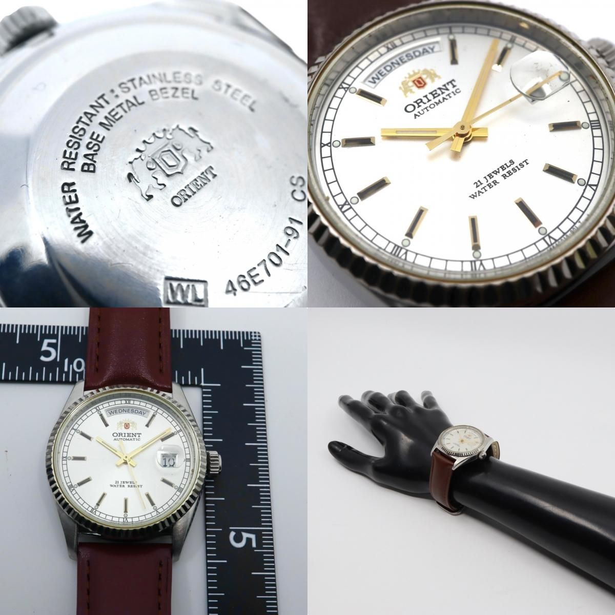 極美品】 稼働品 新品ベルト ORIENT オリエント 腕時計 46E701-91 自動 
