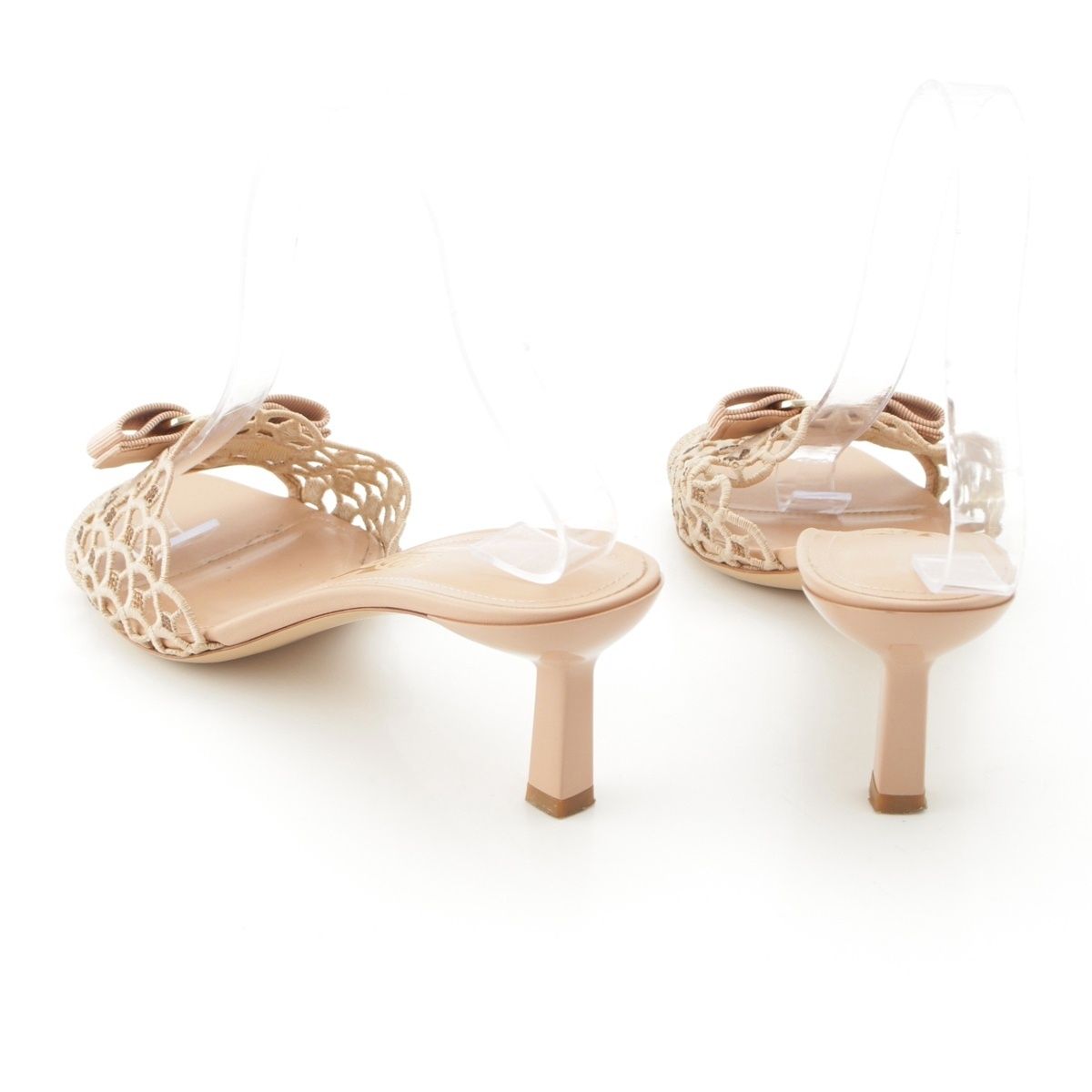 サルヴァトーレフェラガモ ヴァラ金具 ヴァラリボン レース ミュール サンダル GC 18811 ピンクベージュ 8 1|2 KIN-KAAI_COM