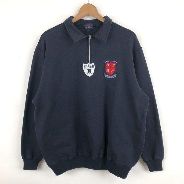 【古着】 Mc CARTHY カレッジスウェット 襟付き ハーフジップ ST.JOSEPH'S ブラック系 メンズL 【中古】 n042877