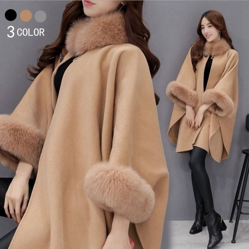 ✨美品✨YUKI TORII ファー付きポンチョ・ケープコート アルパカ混 M Filomo [5%offクーポン]カシミヤ ケープ レディース 秋 冬