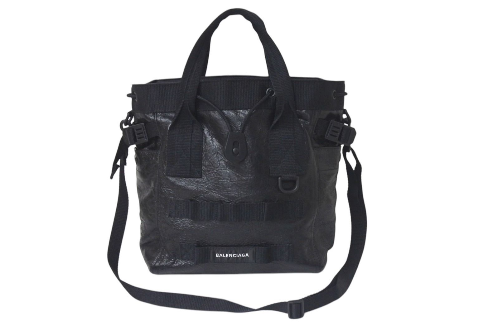 極美品 BALENCIAGA バレンシアガ ARMY SMALL TOTE アーミースモールトートバッグ アリーナラムスキン ナイロン 中古 4c074400