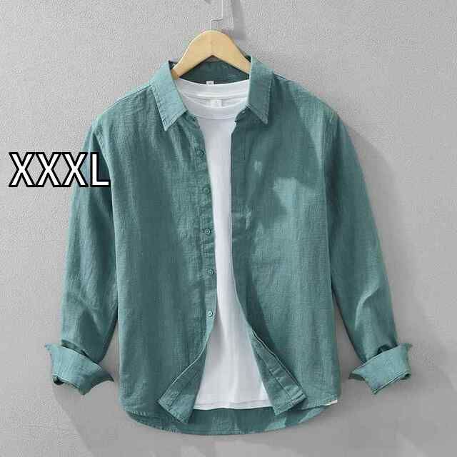 XXXL メンズ ファッション 服 男性用 オシャレ シンプル 大人 かっこいい 大きいサイズ ストリート 紳士服 ラミー 無地 長袖 シャツ 夏 レトロ シンプル 綿 麻 マルチ カラー カジュアル シャツ リネン