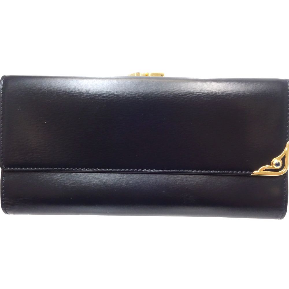 CARTIER カルティエ 長財布 ロングウォレット がま口 レザー ネイビー 