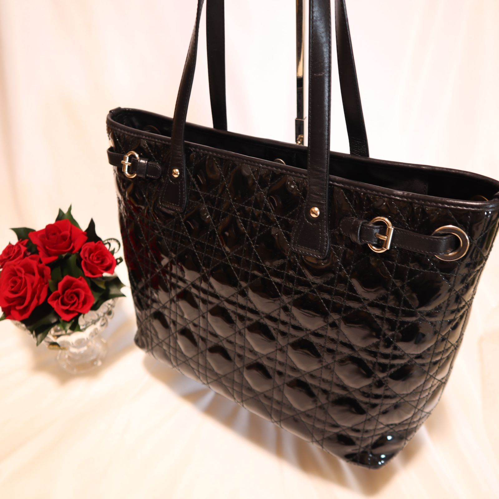Christian Dior レディディオール エナメル トートバッグ ショルダー 