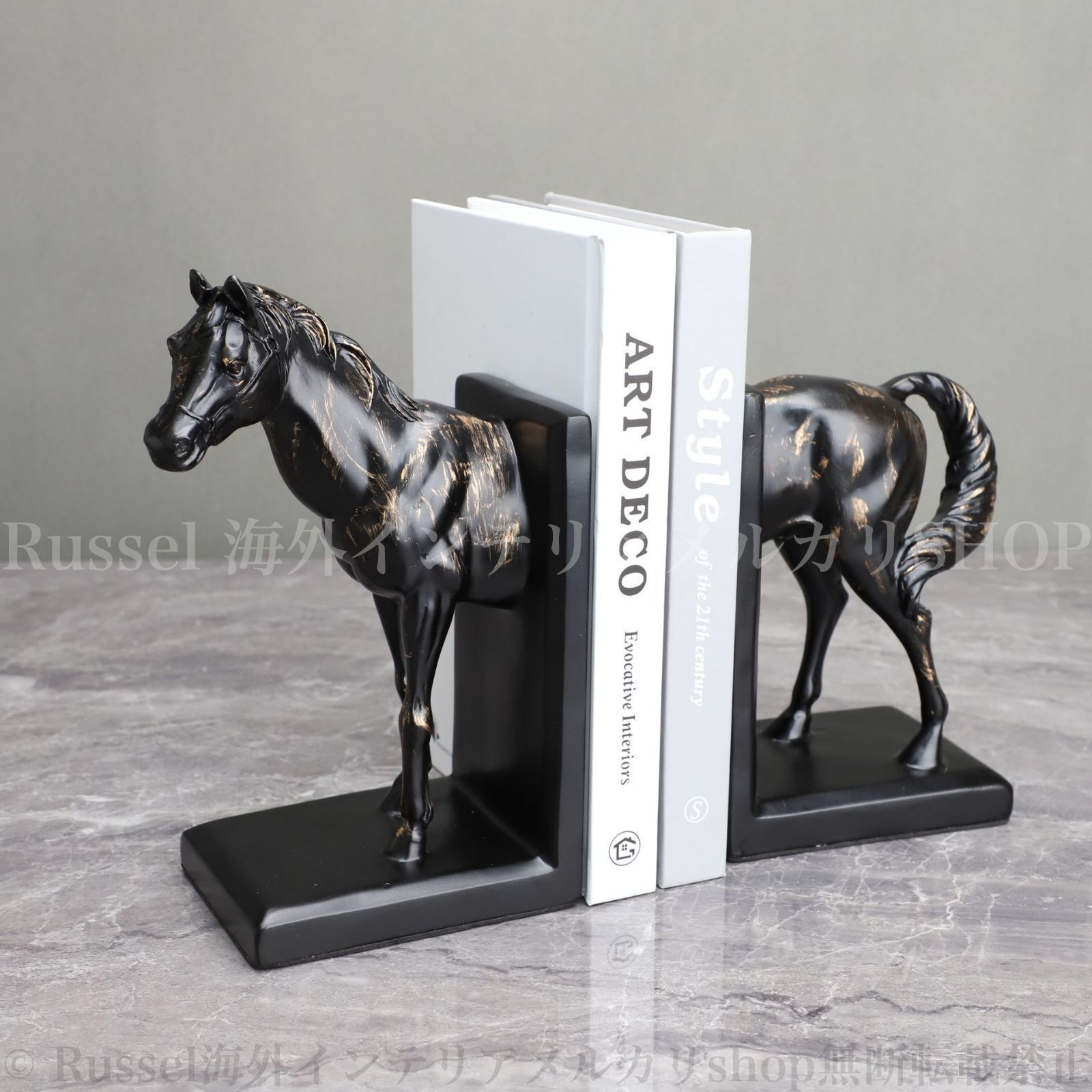 節約 ヨーロピアン風のブラック仕上げ馬型ブックスタンド ヨーロピアン