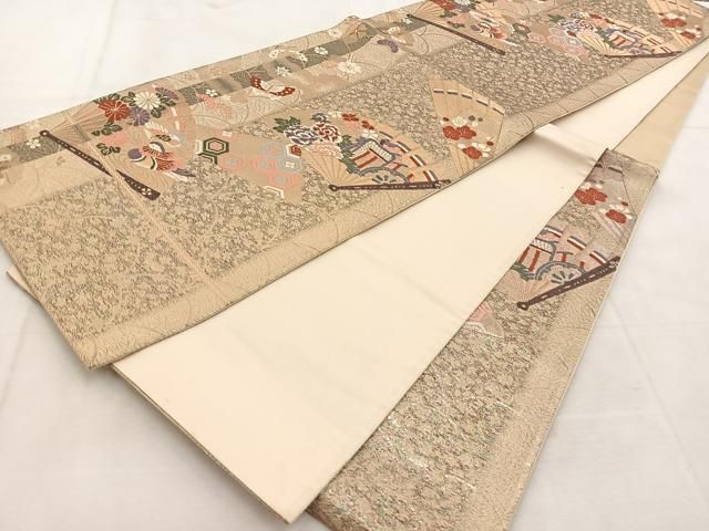 平和屋着物○六通柄袋帯 唐織 秀水 純金箔 檜扇御所車鴛鴦