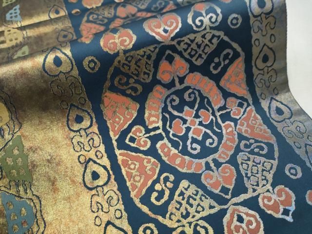 平和屋着物○西陣織 陰山織物謹製 箔屋清兵衛 六通柄袋帯 青雲間道