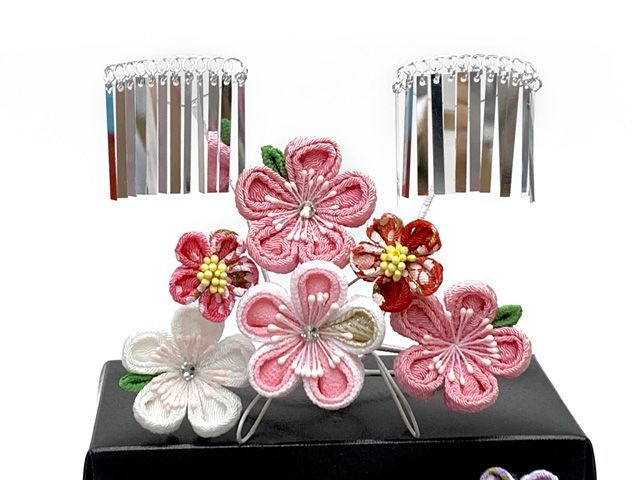 七五三 髪飾り 3点セット 7歳 つまみ細工 髪飾り 勝山セット「ピンク