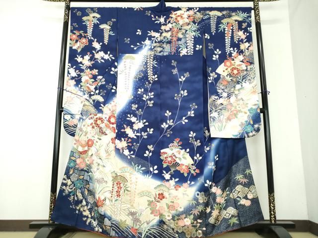平和屋着物●豪華振袖 駒刺繍 扇面鴛鴦花文 暈し染め 金彩 正絹 DAAX4406ps
