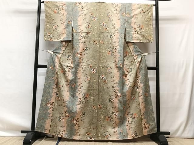 平和屋着物●上質な小紋　枝花文　海老茶色　金彩　正絹　逸品　AABA2524np 平和屋着物○上質な小紋 枝花文 海老茶色 金彩 正絹 逸品 AABA2524np