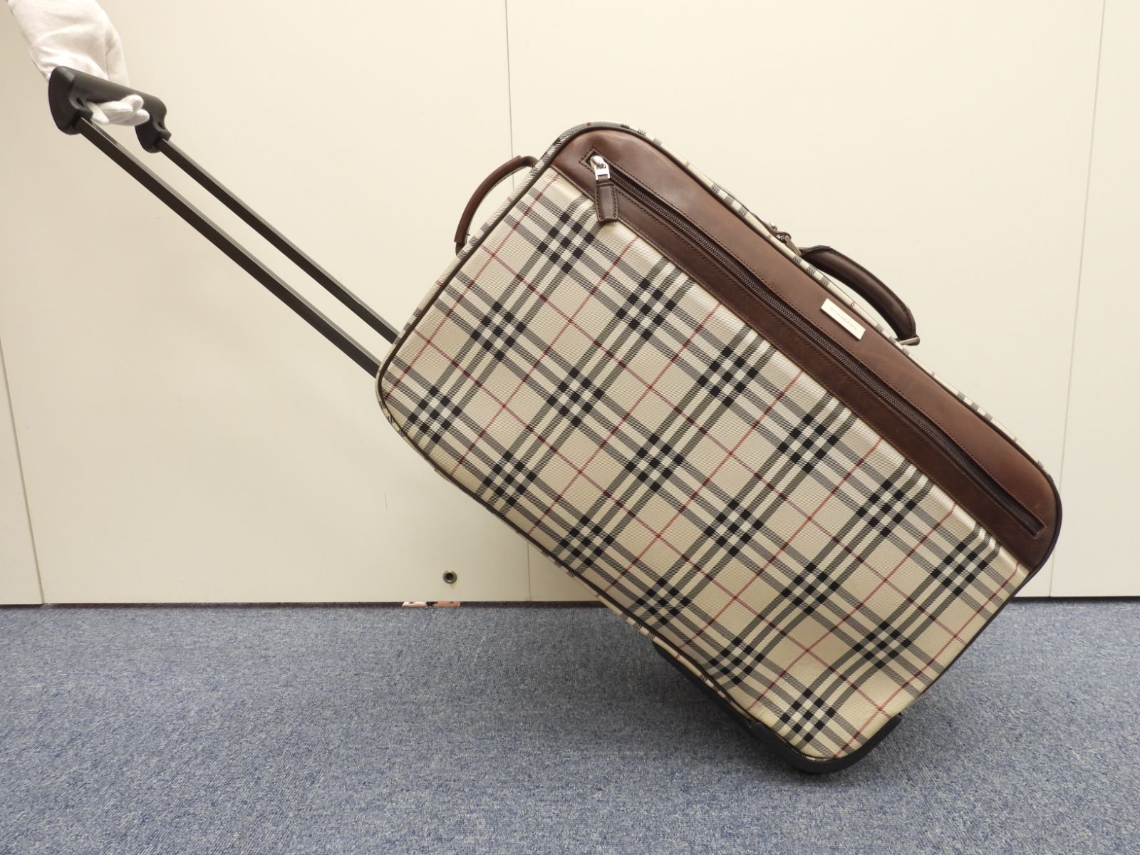 チェック ナイロン|ベージュ茶革