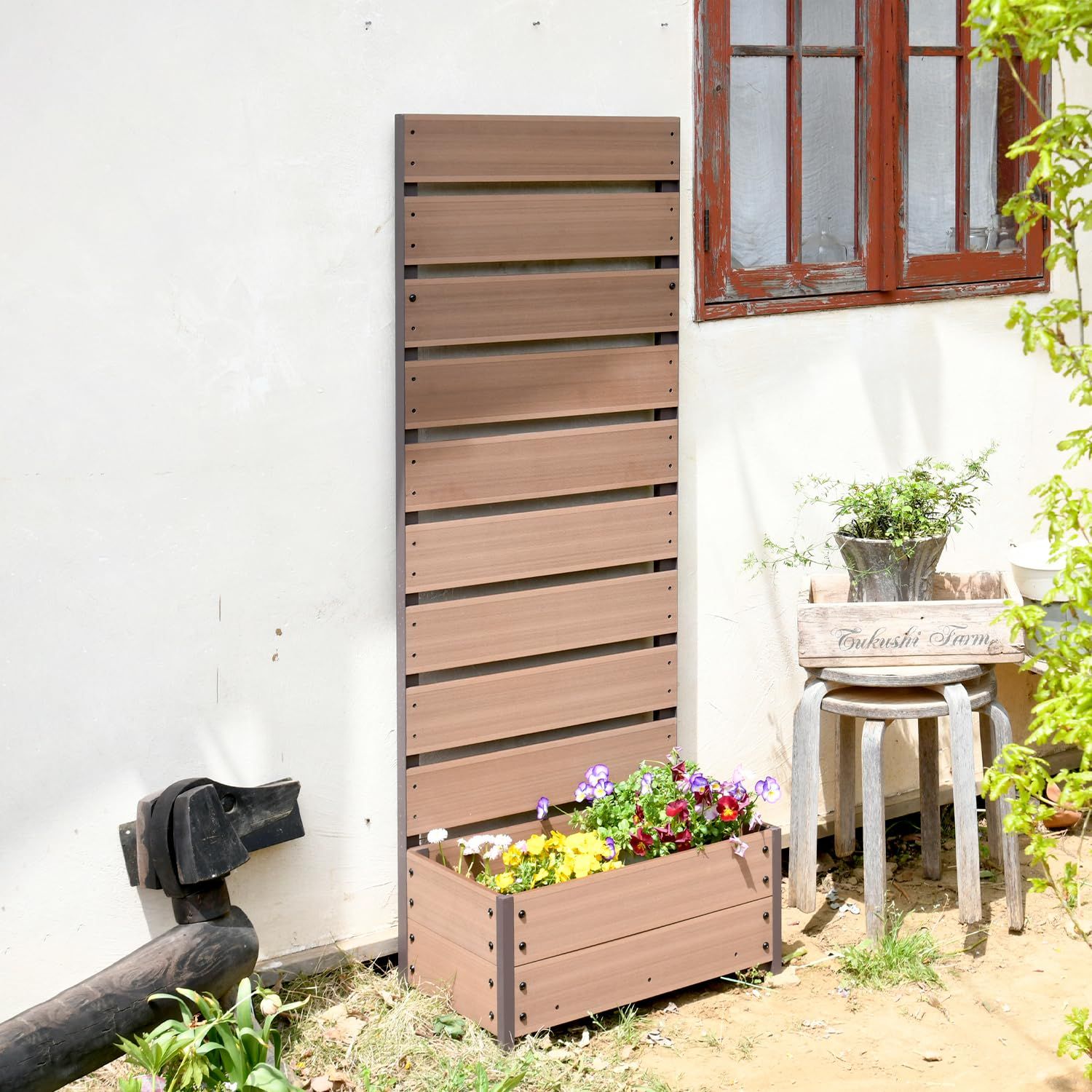 プランター付き 幅56 人工木 高さ150cm 目隠し ナチュラル フェンス YPF-1550 NA ガーデンマスター Gardenmaster