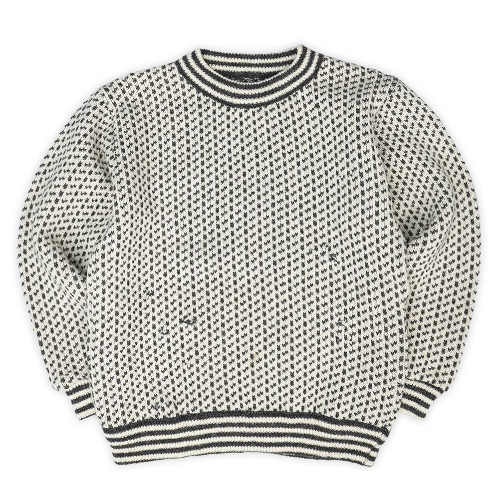 エルエルビーン L.L.Bean 80s 80年代 バーズアイ柄 ウールニット ノルウェージャンセーター 総柄 MADE IN NORWAY USA ビンテージ アメリカ 古着 ユニセックス ホワイト×グレー LADIES M【中古】