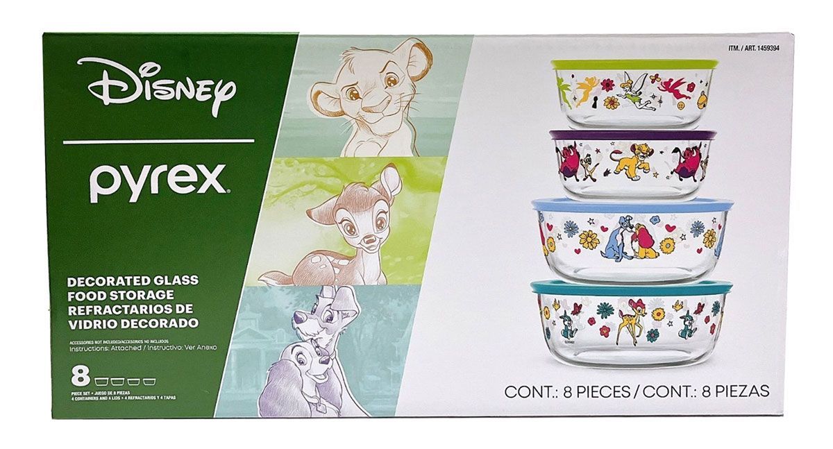 【送料無料】Pyrex/Disney　ガラス製フードコンテナ4個セット(2サイズ×2個)　ボウル/ティンカーベル/ライオンキング/101匹わんちゃん/バンビ/パイレックス/丸形/コストコ/食器