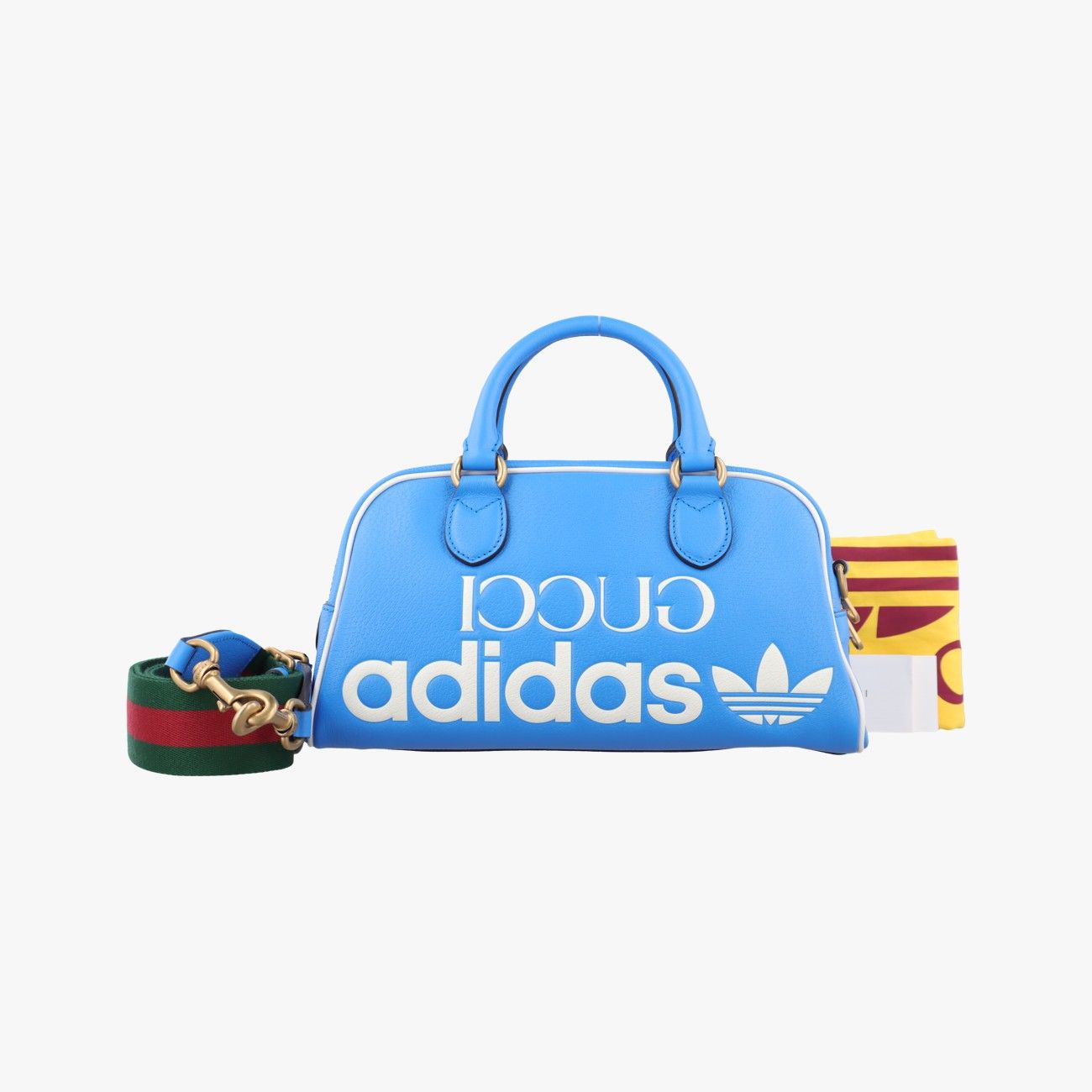 グッチGucciアディダスコラボ ミニ ダッフルブルー×ホワイトレザー727558E039266325