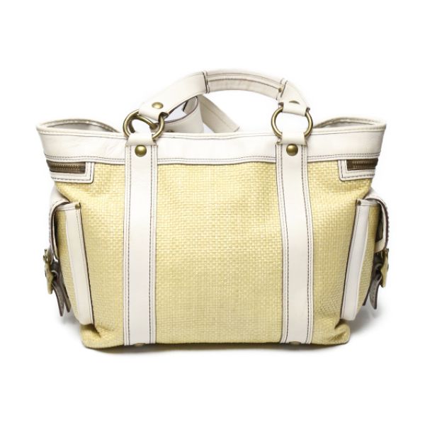 COACH イエロー かごバッグ コーチ 114 ストロー×レザー カゴバッグ トートバッグ COACH