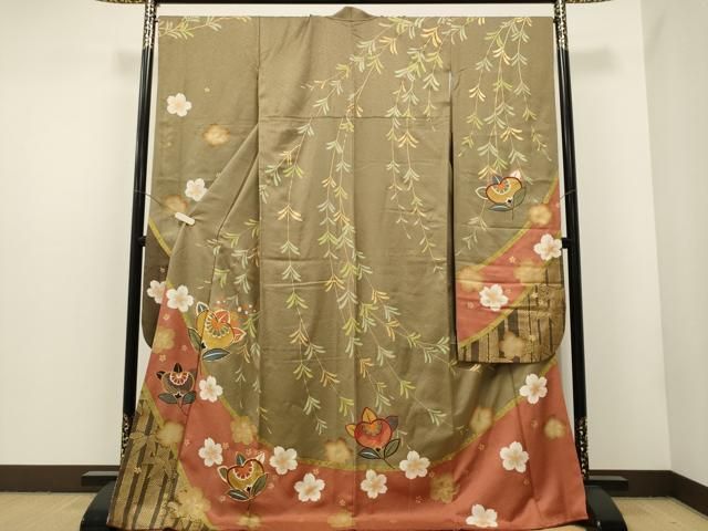 専用　D354   振袖　山本寛斎　蝶　黒　金彩　正絹　着物　袷　極美品 平和屋着物▽世界的ファッションデザイナー 山本寛斎 kansai