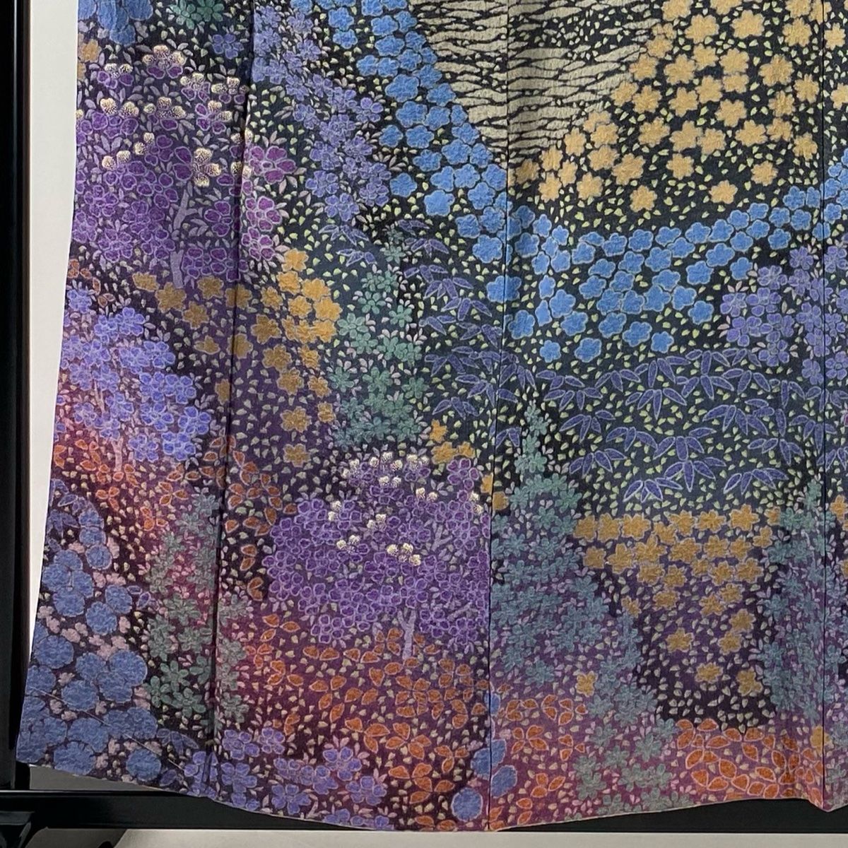 訪問着 身丈157cm 裄丈64.5cm M 袷 滝泰 落款 桜 梅 金通し 絞り 黒灰 正絹