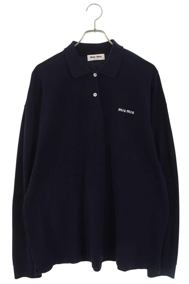 ミュウミュウ MJL 019 ロゴ刺繍コットンピケポロ長袖カットソー レディース L