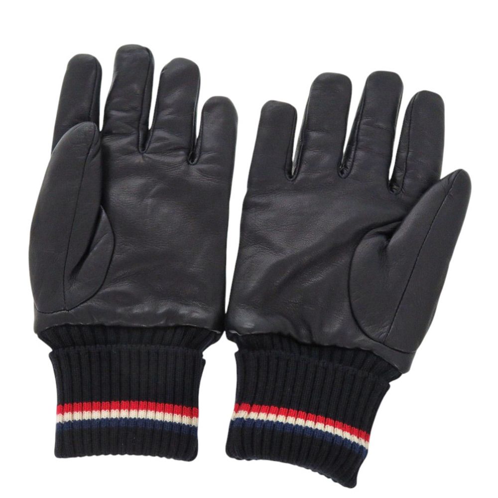 モンクレール F20913A70000 ウール レザー ブラック Lサイズ ロゴワッペン 手袋 グローブ 黒 0381 MONCLER メンズ