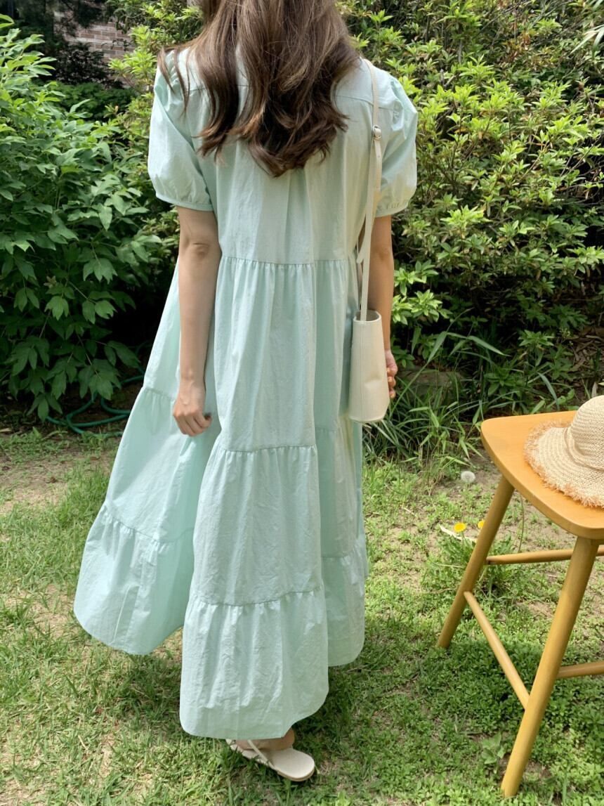 シャツワンピース ロングワンピース ティアード フレア