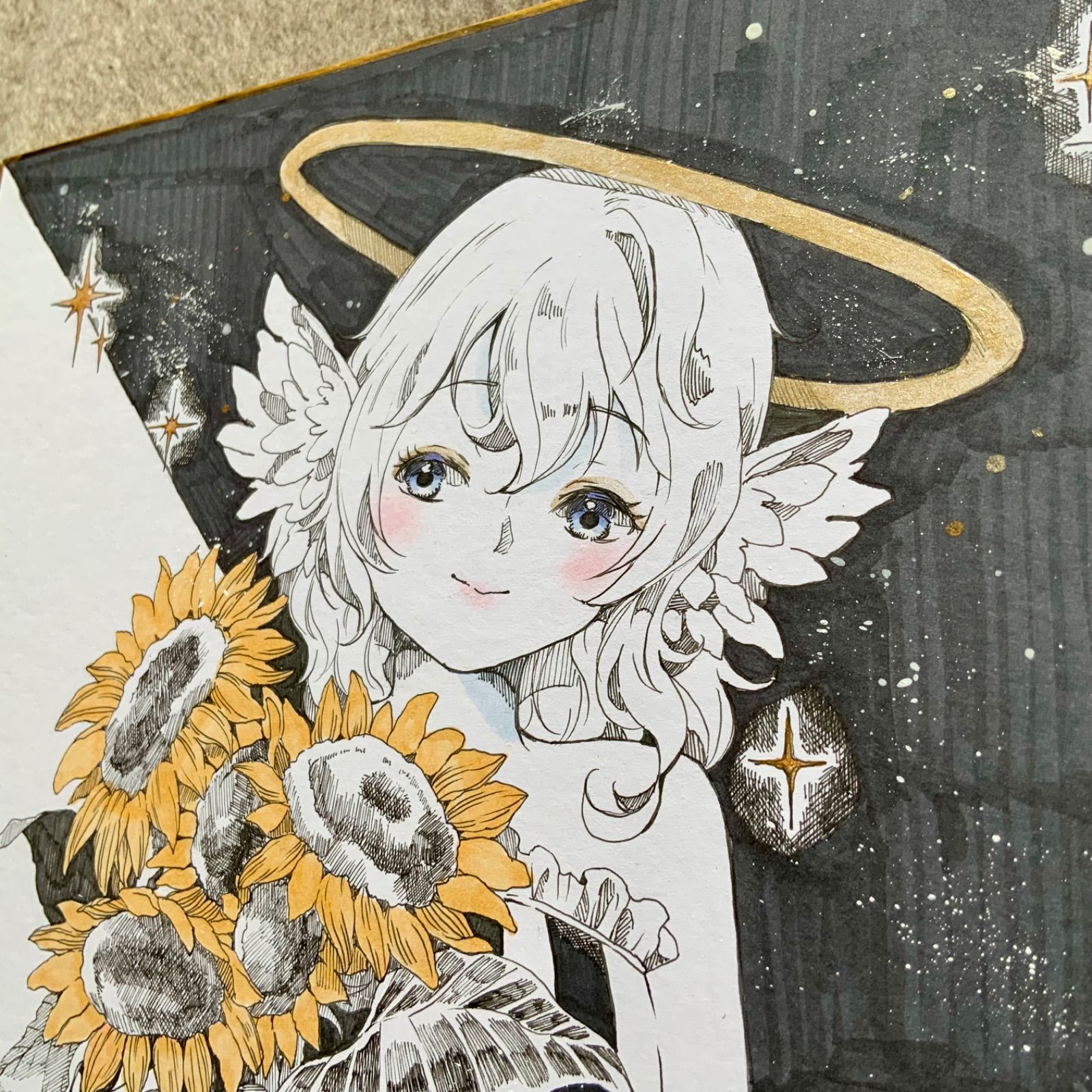 手描きイラスト 夏のオリジナル色紙イラスト アナログ 色紙 原画 色紙