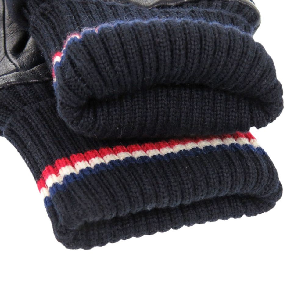 美品 モンクレール F20913A70000 ウール レザー ブラック Lサイズ ロゴ