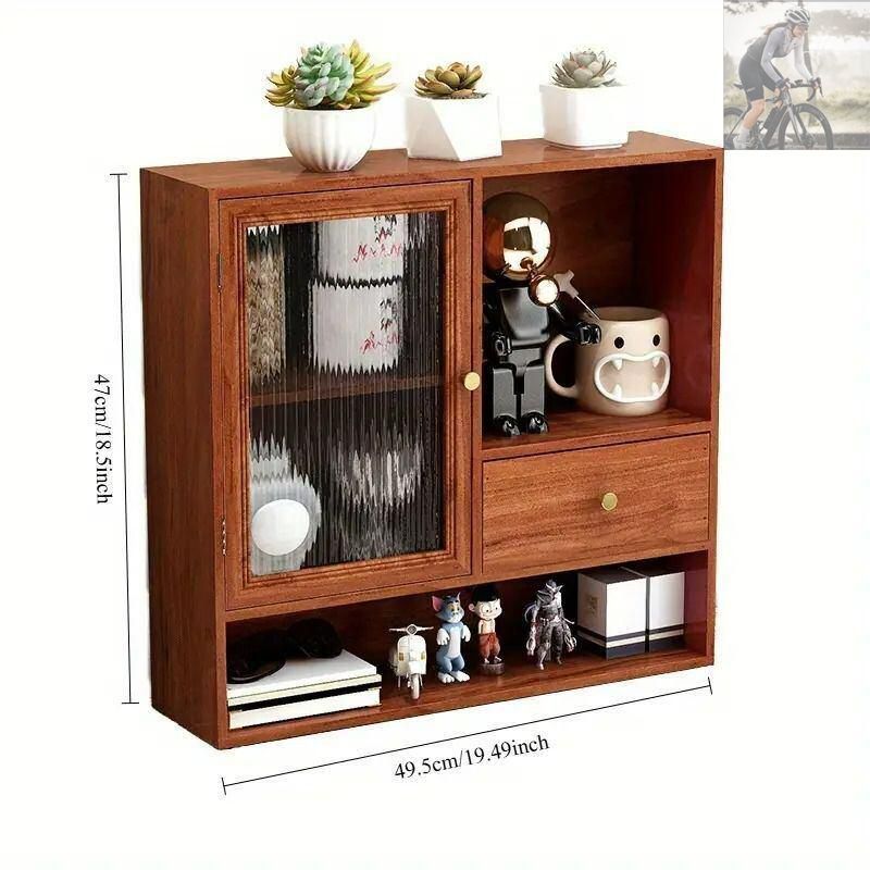 新品未使用】キャビネット 無垢材格 ガラス収納 木製 シンプル 2024